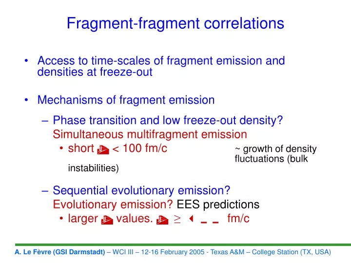 fragment fragment correlations