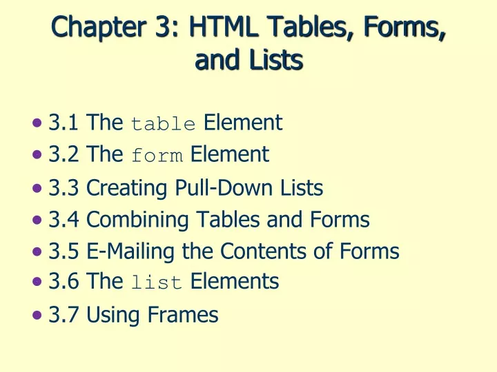 chapter 3 html tables forms and lists
