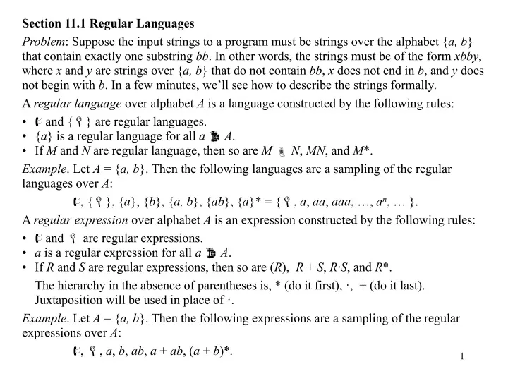 section 11 1 regular languages problem suppose