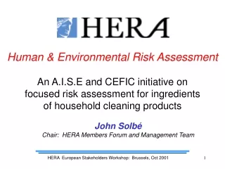 Human &amp; Environmental Risk Assessment An A.I.S.E and CEFIC initiative on