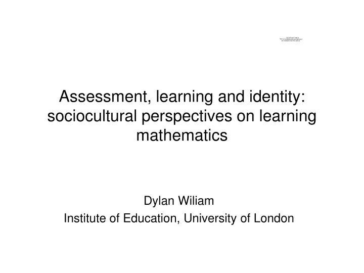 assessment learning and identity sociocultural perspectives on learning mathematics