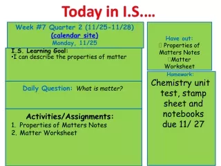 Week #7 Quarter 2 (11/25-11/28)  (calendar site) Monday, 11/25