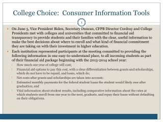 College Choice:  Consumer Information Tools