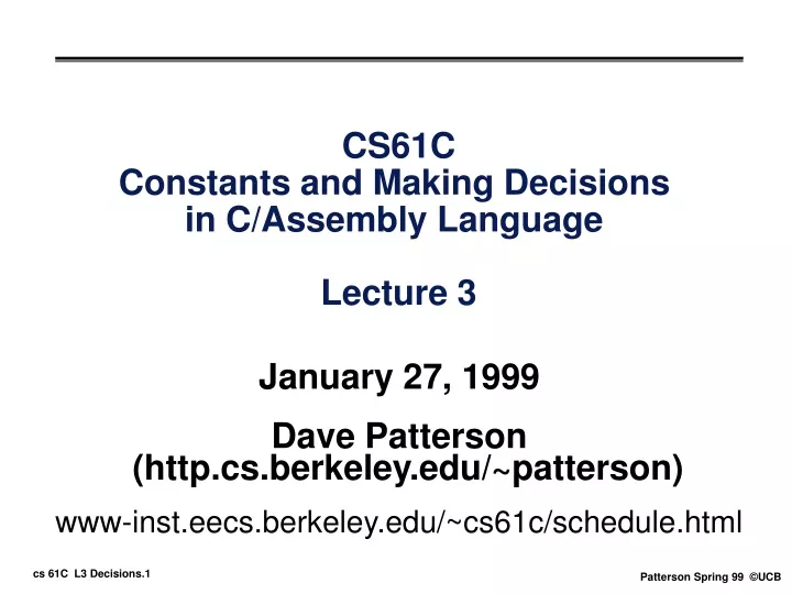 cs61c constants and making decisions in c assembly language lecture 3