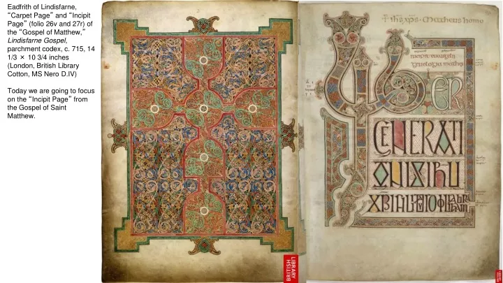 eadfrith of lindisfarne carpet page and incipit