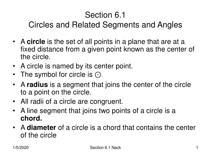section 6 1 circles and related segments and angles