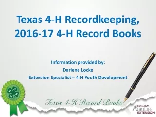 Texas 4-H Recordkeeping, 2016-17 4-H Record Books