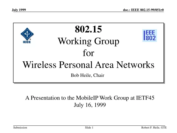 802 15 working group for wireless personal area networks