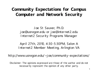 Community Expectations for Campus Computer and Network Security