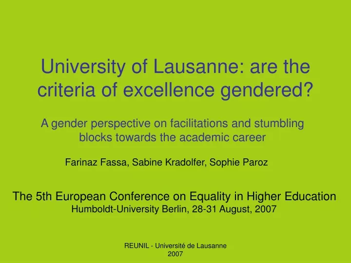 university of lausanne are the criteria of excellence gendered
