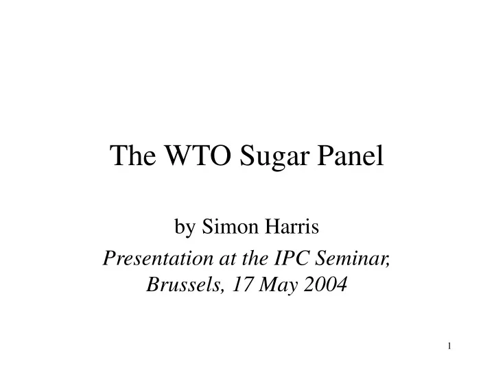 the wto sugar panel