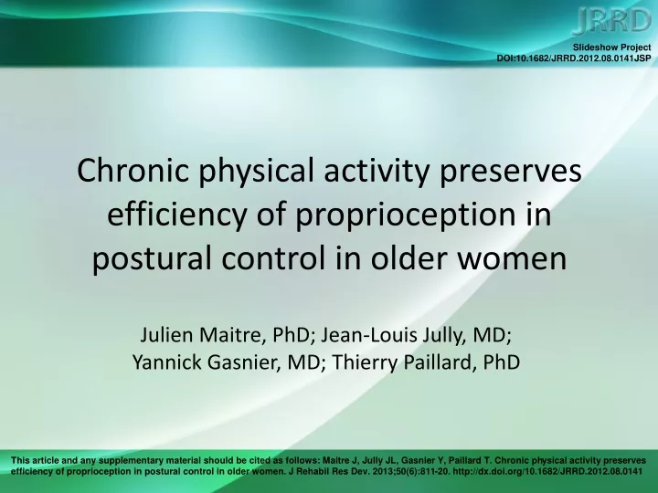 chronic physical activity preserves efficiency of proprioception in postural control in older women