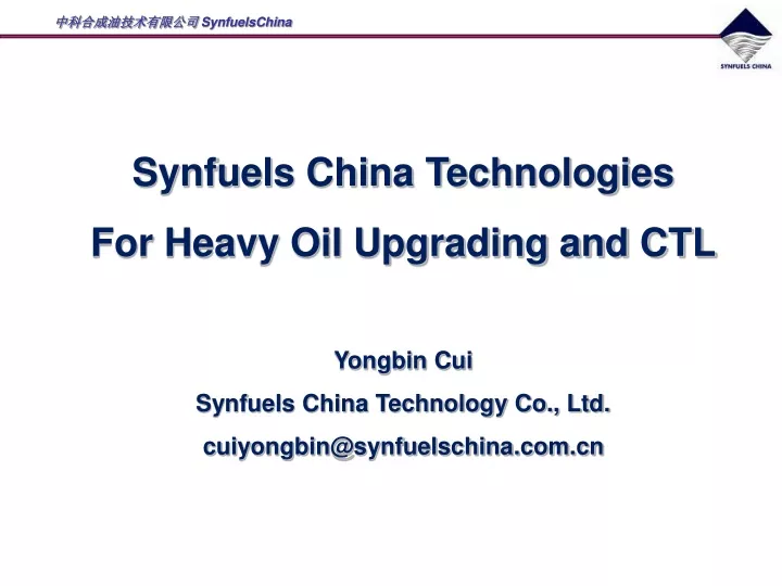 synfuels china technologies for heavy
