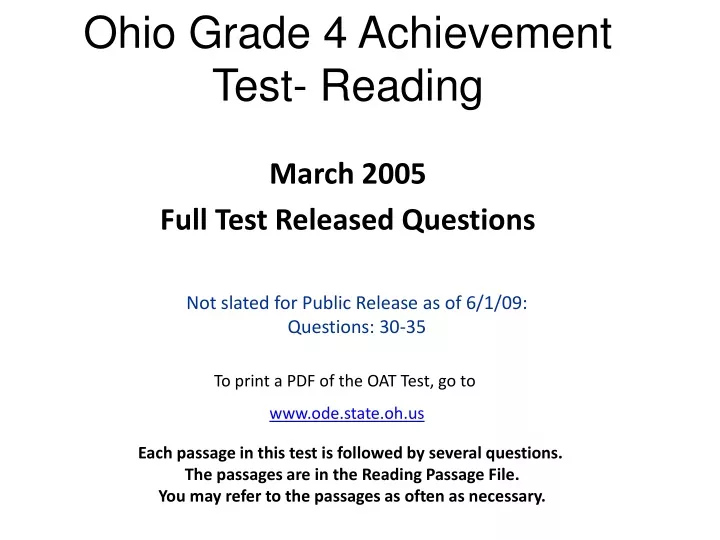 ohio grade 4 achievement test reading