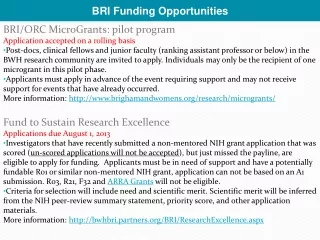 BRI/ORC MicroGrants: pilot program Application accepted on a rolling basis