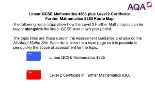 Linear GCSE Mathematics 4365 plus Level 2 Certificate Further Mathematics 8360 Route Map