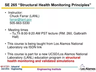 SE 265 “Structural Health Monitoring Principles”