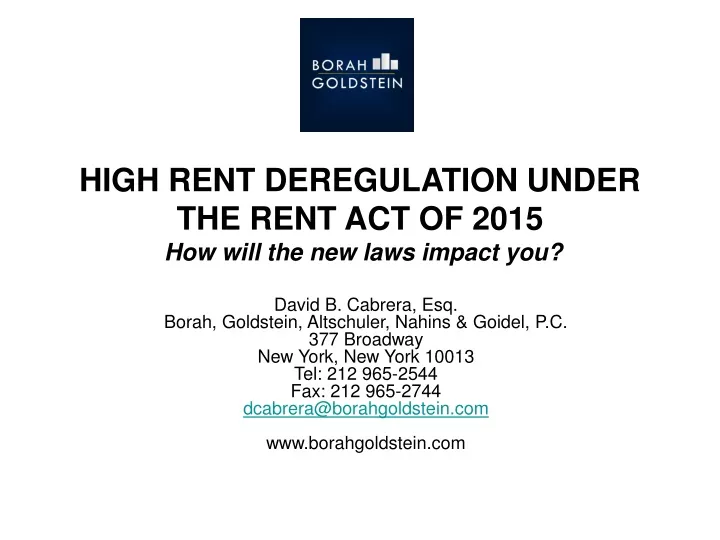 high rent deregulation under the rent act of 2015 how will the new laws impact you