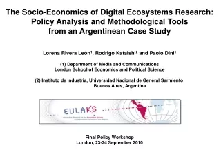 The Socio-Economics of Digital Ecosystems Research: Policy Analysis and Methodological Tools