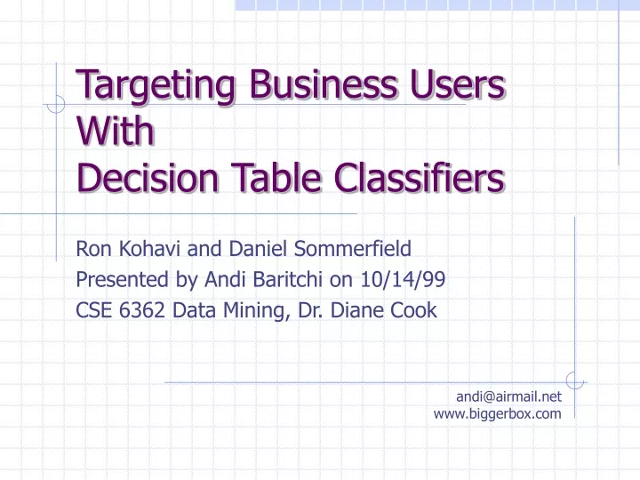 targeting business users with decision table classifiers