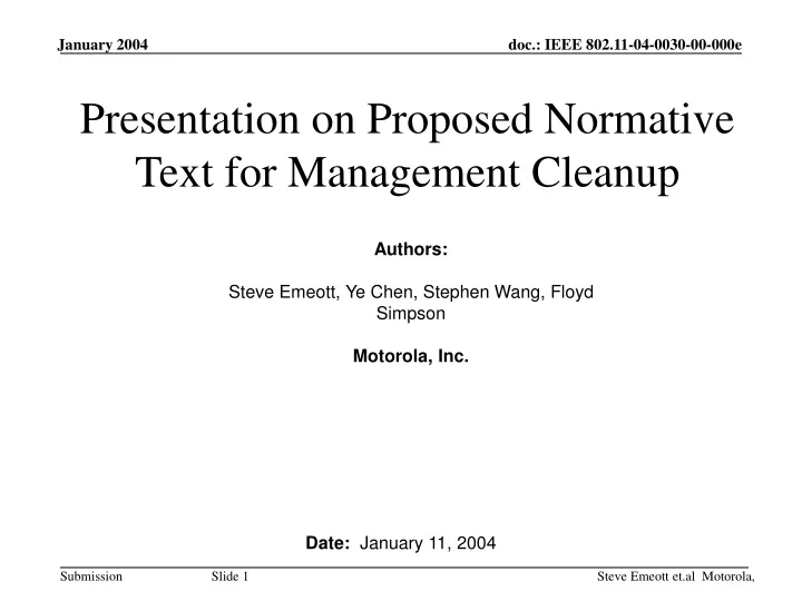 presentation on proposed normative text for management cleanup