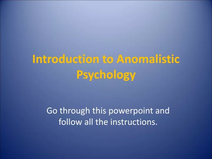 introduction to anomalistic psychology