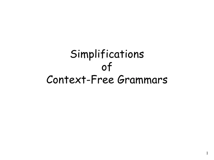 simplifications of context free grammars