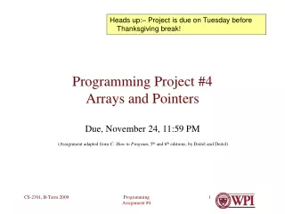 Programming Project #4 Arrays and Pointers