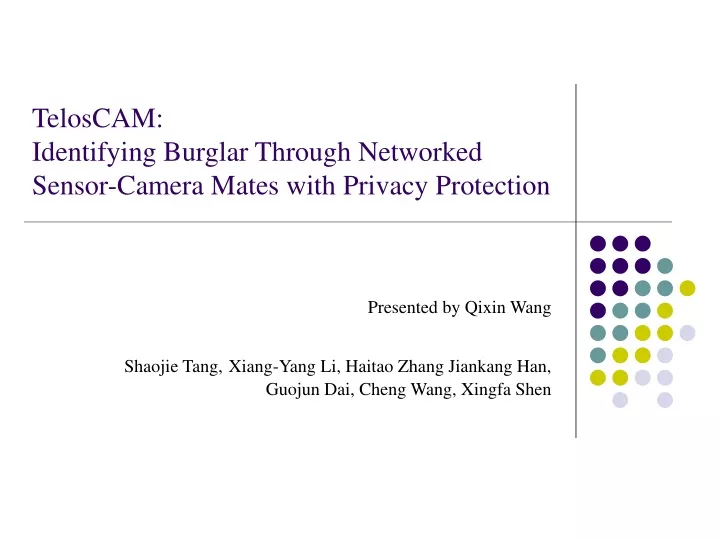 teloscam identifying burglar through networked sensor camera mates with privacy protection