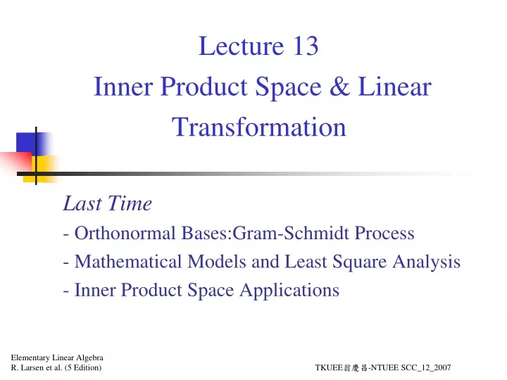 lecture 13 inner product space linear transformation