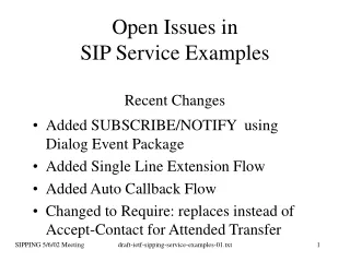 Open Issues in  SIP Service Examples Recent Changes