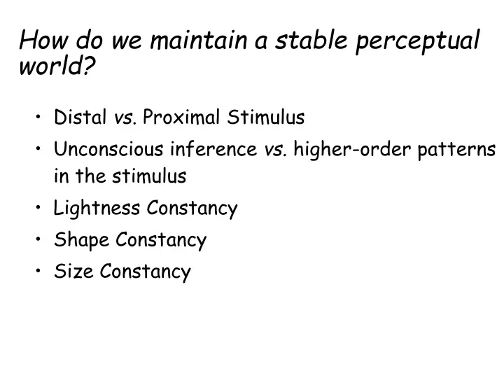 how do we maintain a stable perceptual world