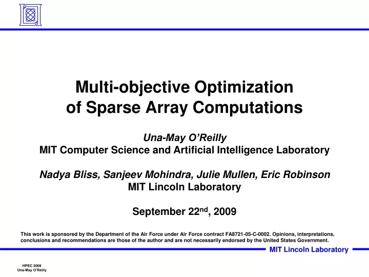 multi objective optimization of sparse array computations