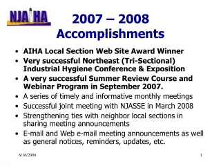 2007 – 2008 Accomplishments