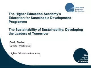 David Sadler Director (Networks) Higher Education Academy