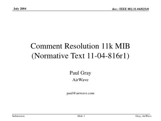 Comment Resolution 11k MIB (Normative Text 11-04-816r1)