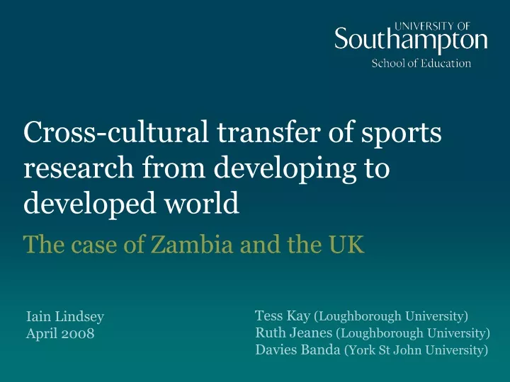 cross cultural transfer of sports research from developing to developed world