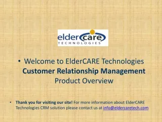 Welcome to ElderCARE Technologies  Customer Relationship Management  Product Overview
