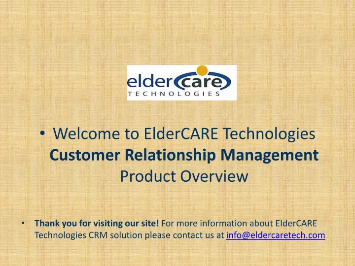 welcome to eldercare technologies customer