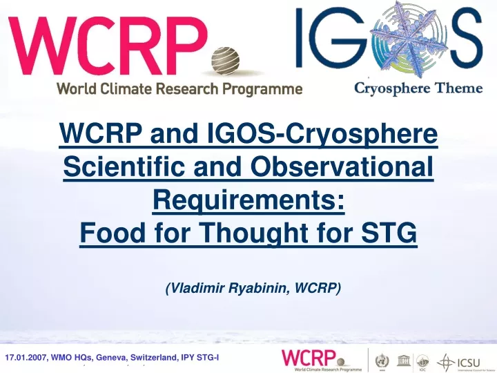 wcrp and igos cryosphere scientific