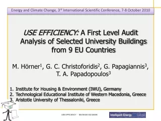 USE EFFICIENCY:  A First Level Audit Analysis of Selected University Buildings from 9 EU Countries