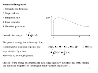 Numerical Integration  General considerations  Trapezoid rule  Simpson’s rule  Error estimates