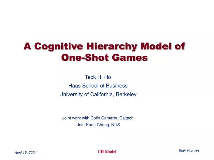 a cognitive hierarchy model of one shot games