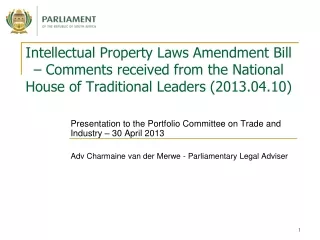 Presentation to the Portfolio Committee on Trade and Industry – 30 April 2013