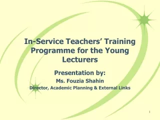 In-Service Teachers’ Training Programme for the Young Lecturers