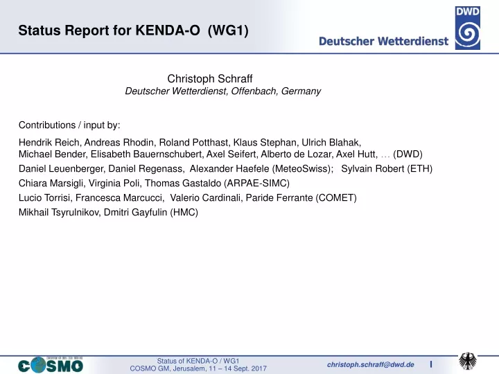 status report for kenda o wg1