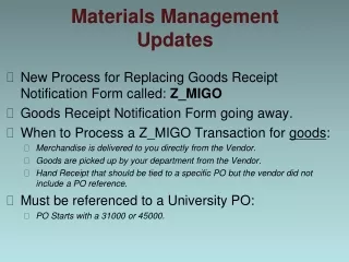 Materials Management Updates