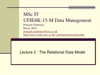 Lecture 2 : The Relational Data Model