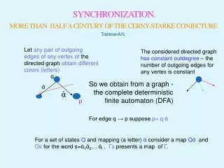 SYNCHRONIZATION.  MORE THAN  HALF A CENTURY OF THE CERNY-STARKE CONJECTURE Trahtman A.N .
