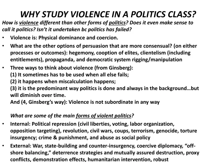 why study violence in a politics class
